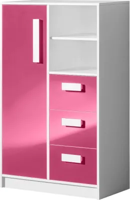 Produktbild von Kinderzimmer - Kommode Walter 05, Farbe: Weiß / Rosa Hochglanz - 133 x 80 x 40 cm (H x B x T)
