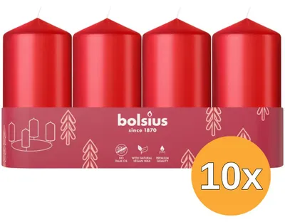 Image de 10 bougies "Stompkaars" Bolsius, format 100/48, présentées dans un coffret de 4, couleur rouge délicat (1 pièce)