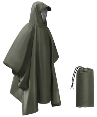 Immagine prodotto di Omgoods - Impermeabile leggero - Mantello impermeabile riutilizzabile con cappuccio - Verde