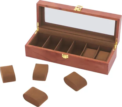 Image de Coffret à montres - Coffret à 6 compartiments - En bois - Rectangulaire - Verrouillable - Couvercle transparent - Doublure en velours