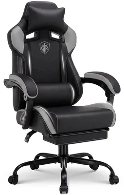 Immagine prodotto di Sedia da gaming - Sedia da ufficio - Ergonomica - Con poggiapiedi - Regolabile in altezza - Con braccioli - Portata massima: 150 kg - Grigia