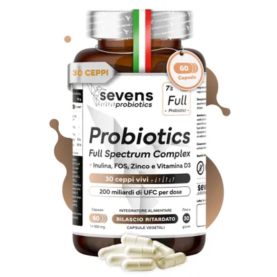 Immagine prodotto di Capsule di probiotici 200 miliardi di UFC, 30 ceppi con inulina FOS, 60 capsule – Sevens