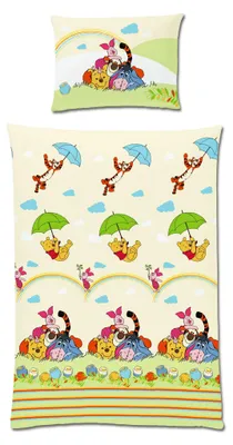 Produktbild von Disney Renforcé Baby Bettwäsche 100x135cm Winnie Pooh & Freunde Honigbär Gelb Grün Bunt Ferkel