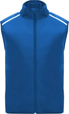 A blue vest is shown against a white background.