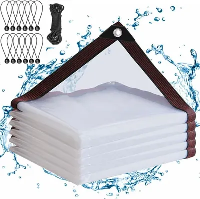 Obrázek produktu pro Průhledná plachta s s oky 2.5mx4m, nepromokavá plachta, skládací zahradní plachta Plachta na ochranu před deštěm Pro Balkon Skleník na rostliny