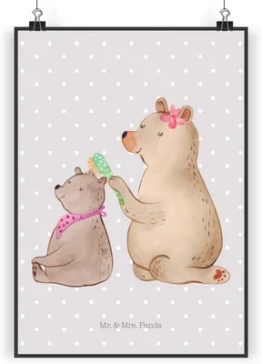Produktbild von Mr. & Mrs. Panda Bild Bär Kind DIN A3 - Grau Pastell - Geschenk, Muttertag, drucke, Mutter, Mama, kunstposter, Wandbild, Plakat, wanddeko, Bären