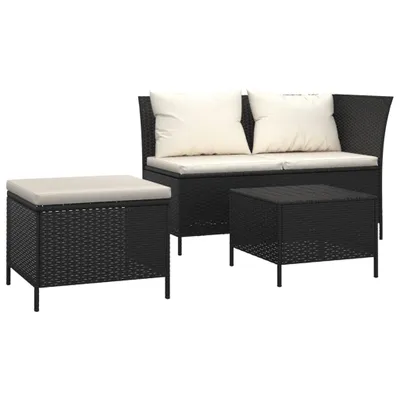 Obrázek produktu pro vidaXL 3dílná zahradní souprava s polštáři Black Poly Rattan