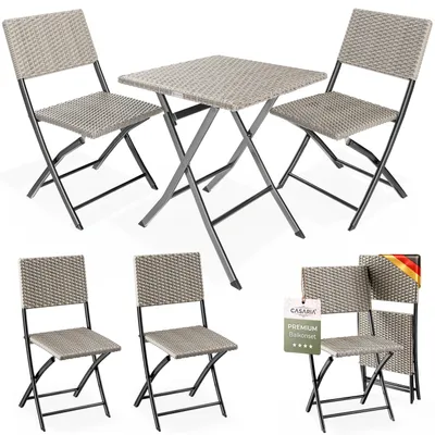 Produktbild von CASARIA® Polyrattan Balkonmöbel 3 tlg. Klappbar Platzsparend 2 Personen Wetterfest Balkon Terrasse Bistro Garten Möbel Sitzgruppe Set Garnitur Creme