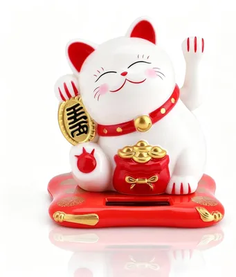 Solar-Glückskatze Maneki Neko, winkend, 7,6 cm, Weiß