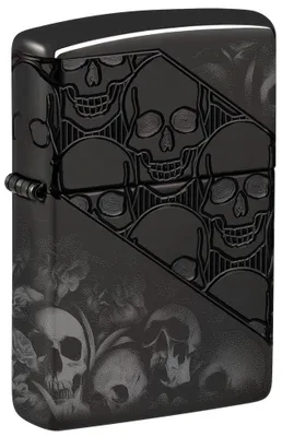 Immagine prodotto di Accendino Zippo Armor High Polish Black con teschi, antivento in metallo