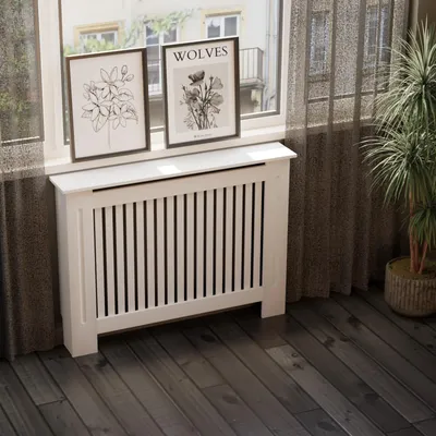 Produktbild von HAGO24 Heizkörperverkleidung Heizungsabdeckung Holz 112x19x82cm Weiß Landhaus Regalfläche Wandmontage Klassisch