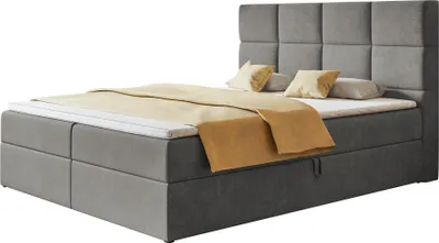Produktbild von Boxspringbett ROMA mit 2 Bettkästen, Polsterbett Maße: 180x200, Farbe: Grau, Velourstoff, Doppelbett mit Bonell-Matratze