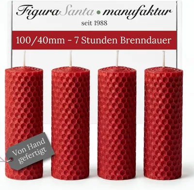 Produktbild von Bienenwachskerzen, Adventskerzen-Set (4 Kerzen), Adventskranz, Stumpenkerzen aus 100% Bienenwachs, Plattenkerzen für Weihnachten