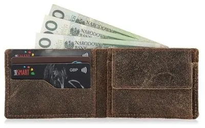 Zdjęcie produktu dla Brązowy Mały Portfel Męski Skóra Zamszowa BW28