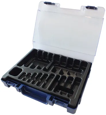 Produktbild von PTG Rose-Kunststoffmagazin leer blau/transp. 170-tlg. für Spibos DIN 338 1,0 - 8,0 x 0,5 mm je 10 Stück 8,5 - 10,0 x 0,5 mm je 5 Stück (1Stk.)
