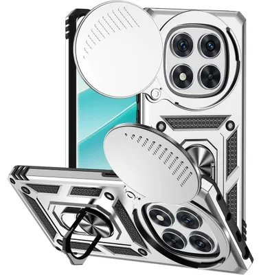 Image de Coque pour Xiaomi Redmi Note 14 Pro 4G, Rigide Antichoc avec Anneau Support et Protection Objectif - Argenté
