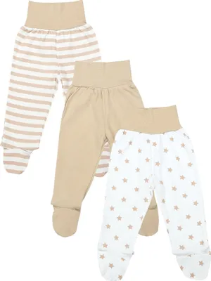 Produktbild von TupTam Pumphose Baby Jungen mit Fuß 3er Pack – Weiche Baby Hose aus Baumwolle mit Komfortbund, Farbe: Streifen_Beige_Sterne, Größe: 56