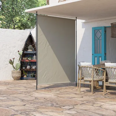 Produktbild von Seitenmarkise ohne Bohren, höhenverstellbar Handkurbel, Balkonmarkise Aluminium Polyester UV40+, Sand | 200 cm | 2,15–3,05 m | 7 kg