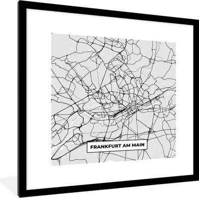 Produktbild von MuchoWow® Gerahmtes Poster Stadtplan - Deutschland - Karte - Frankfurt am Main 40x40 cm - Poster mit Schwarzem Bilderrahmen Wandposter Rahmen Foto Bilder - Poster - Plakat im Rahmen