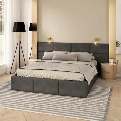 Produktbild von FDM Bett DORIS trinity 120x200 cm Polsterbett mit Lattenrost aus Metall Bettkasten Stauraumbett Samt graphit Wandpaneele
