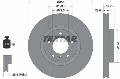 Produktbild von TEXTAR PRO Bremsscheibe Vorne Links für BMW 3 Limousine (E36) 315mm 92071103