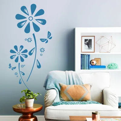 Produktbild von Wandtattoo - Wandaufkleber - Wandtattoo "Margariten-Traum" - 60cm x 29cm hellblau - Dekoration Küche Wohnzimmer Wand