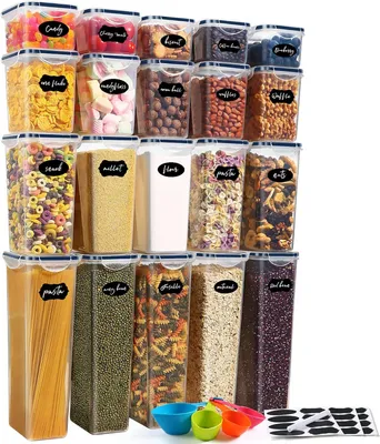 Produktbild von 20-stückiges BPA-freies Plastik-Verpackungssystem, luftdicht, mit Abdeckungen, für Trockengut, Getreide, Mehl und Zucker
