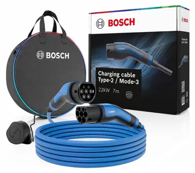 Immagine prodotto di Cavo di ricarica per veicoli elettrici Bosch - Tipo 2 a Tipo 2, modalità 3, 11 kW, 20 A, 7 metri