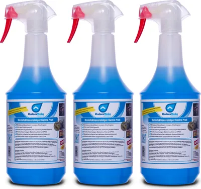 Produktbild von KaiserRein Profi Desinfektionsreiniger Gastro Küche 3x 1L Reinigung und Desinfektion speziell im Lebensmittelbereich zum sprühen Küchenreiniger