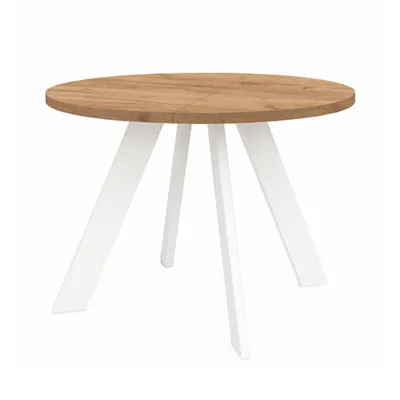 Produktbild von Runder Ausziehbarer Tisch für Esszimmer, LEX, Loft-Stil, Skandinavische, Durchmesser: 90 / 140 cm, Farbe: Eiche Craft / Weiß
