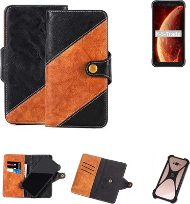 Produktbild von K-S-Trade Handyhülle Schutzhülle Bookstyle Case Wallet-Case kompatibel mit Blackview BV4900 Handy Cover Bumper Klapphülle schwarz hellbraun 1x