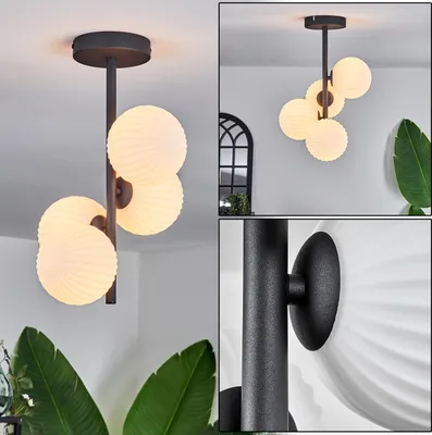 Produktbild von Isorella Deckenlampe aus Metall/Riffelglas in Schwarz/Weiß