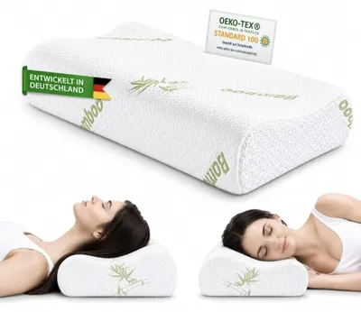 Produktbild von Nackenkissen Kopfkissen Ergonomisches Kissen - Memory-Schaum - Bambusbezug - Weiß - 12 cm und 10 cm