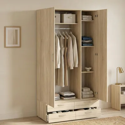 Image de Randazzo - Armoire 3 Portes, 111x52 cm Chêne Marron, 4 Étagères