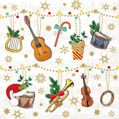 Produktbild von Servietten Papier 33x33cm 3-lagig mit Musik & Weihnachts Motiv 20 Stk.