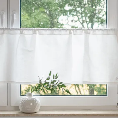 Obrázok produktu pre Omgoods – Krátke závesy do kuchyne, 100% ľan, 45 x 140 cm, biele