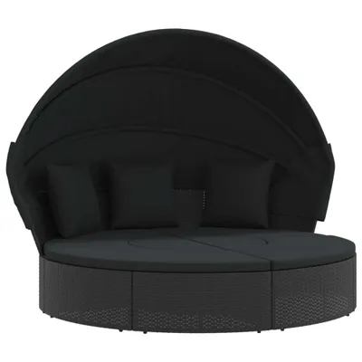 Produktbild von Outdoor-Loungebett mit Dach und Kissen Schwarz Poly Rattan