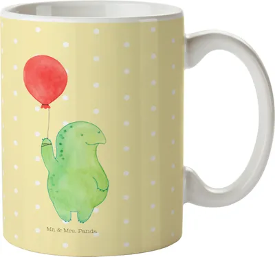 Produktbild von Mr. & Mrs. Panda Tasse Schildkröte Luftballon - Gelb Pastell - Geschenk, glücklich, Schildkröten, haferl, Kaffeetasse, Teetasse, keramik, Motivationsspruch, Jahrmarkt