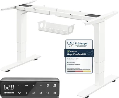 Produktbild von Elektrischer Bürostelzen für Schreibtisch, höhenverstellbar mit zwei Motoren, weiß 62–125 cm