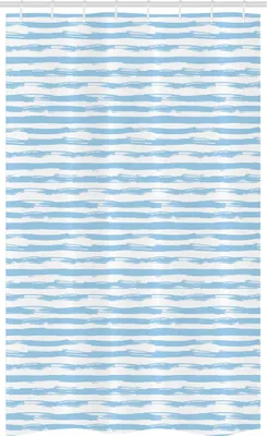 Produktbild von ABAKUHAUS Harbor-Streifen Schmaler Duschvorhang, weiche Simplistic, Badezimmer Deko Set aus Stoff mit Haken, 120 x 180 cm, Blassblau Weiß