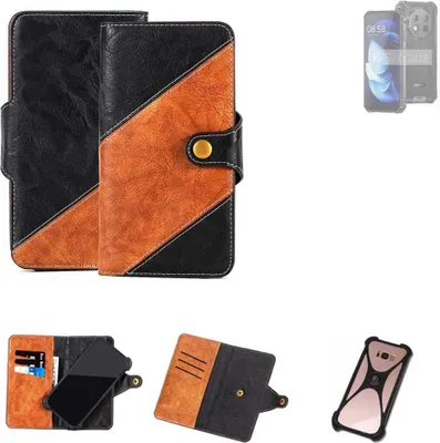 Produktbild von K-S-Trade Handyhülle Schutzhülle Bookstyle Case Wallet-Case kompatibel mit Oukitel WP28 Handy Cover Bumper Klapphülle schwarz hellbraun 1x