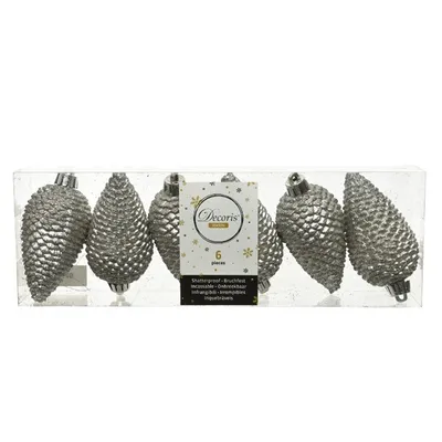 Produktbild von Christbaumschmuck Zapfen bruchfest Ø 4,5 cm H 8 cm 6 Stück grau