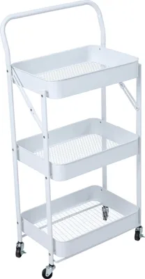 Image de SVITA Chariot de service à roulettes pliable 3 plateaux avec poignée Blanc