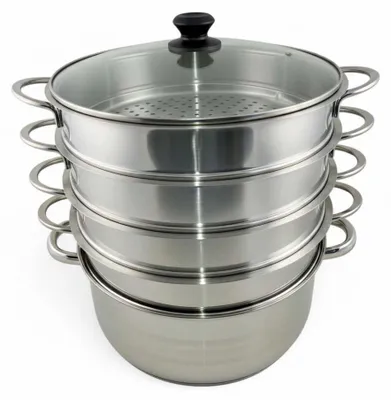 Produktbild von Dampfkocher Dampfkochtopf Mantowarka 24 cm 6 teilig Edelstahl mit Glasdeckel Induktion Mantykocher
