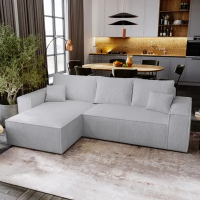 Image de Canapé d'angle avec fonction sommeil Majorka L - Canapé 280 cm avec coffre de lit, Canapé d'angle en L, Canapé-lit Ensemble - Gris & Poso 110