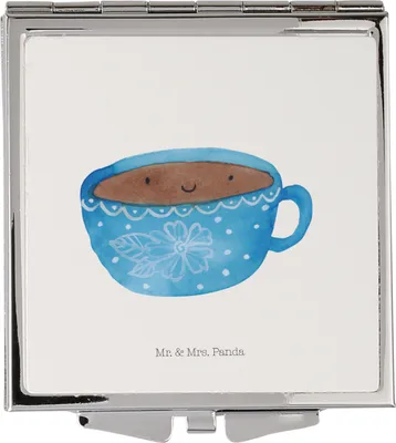 Produktbild von Mr. & Mrs. Panda Schminkspiegel Kaffee Tasse - Weiß - Geschenk, Glücklich, Klappspiegel, Lustige Sprüche, Genuss, Kosmetikspiegel, Liebe, Geschmack, Handspiegel