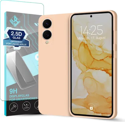 Produktbild von Hülle für Samsung Galaxy S25 Edge mit 9H Displayglas Displayschutz Plus Case Cover Bumper Silikon Softgrip Schutzhülle Farbe: Rosa