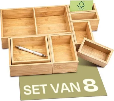 Produktbild von Famanu Ladeorganizer Set von 8 –Bambus – für Küchenlade/Badezimmerlade/Bürolade