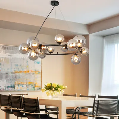 Produktbild von ZMH Pendelleuchte Wohnzimmer Hängeleuchte 14 Flammig G9 Esstischlampe Esszimmer Rauchgrau Pendellampe Modern Glaskugel Kronleuchter Ohne Leuchtmittel
