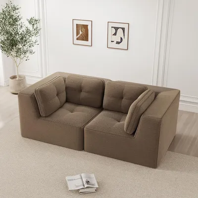 Zdjęcie produktu dla Modułowa i konfigurowalna sofa narożna, dwuosobowa sofa bezramowa, wygodna sofa z sztruksu, idealna do salonu i sypialni